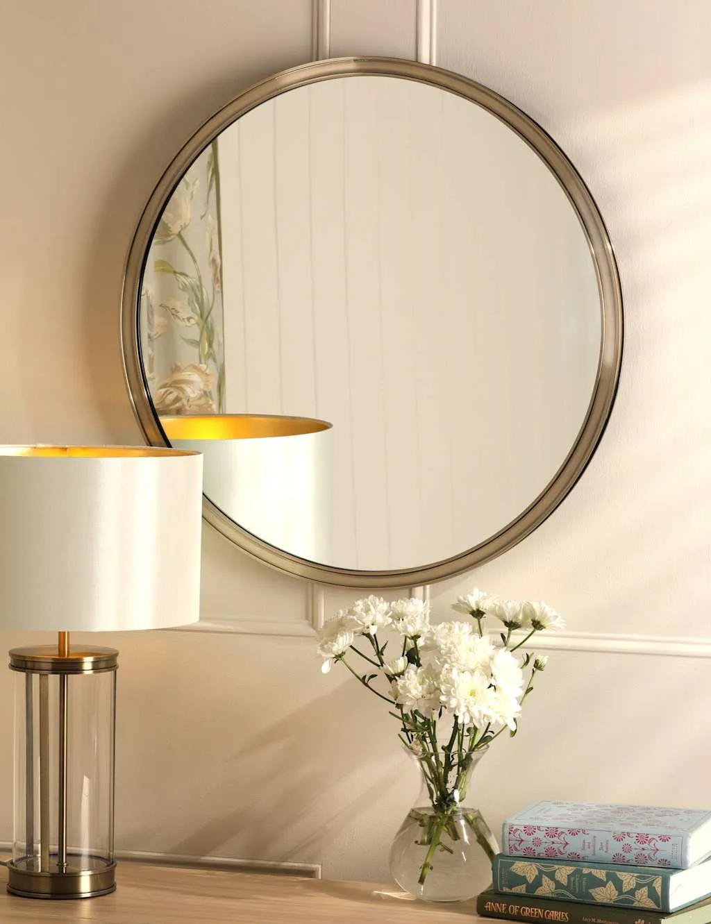 Harrington Medium Round Wall Mirror - Antique Brass, Metal product