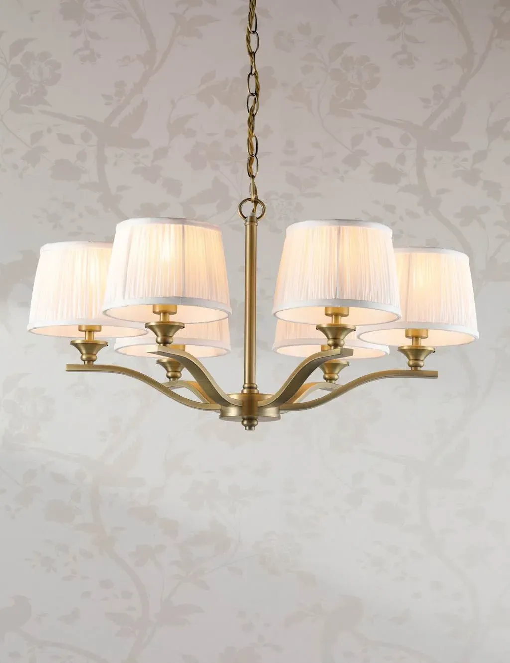 Hemsley 6-Light Pleated Silk Chandelier - Antique Brass product