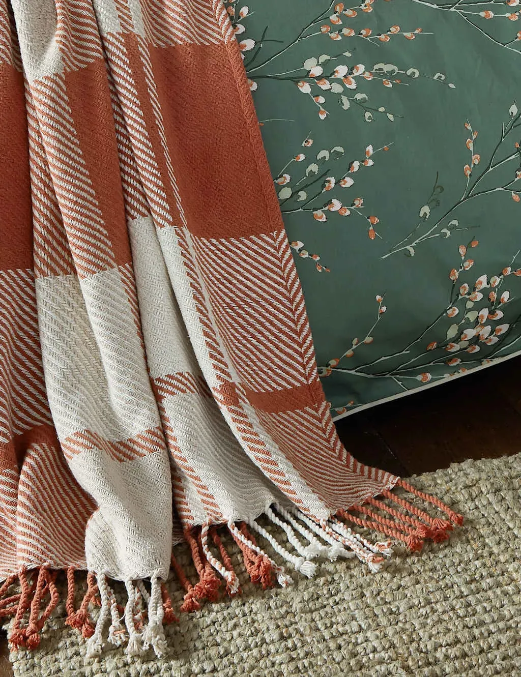 Dylan Checked Cotton Throw with Tasselled Edges - Orange Mix product