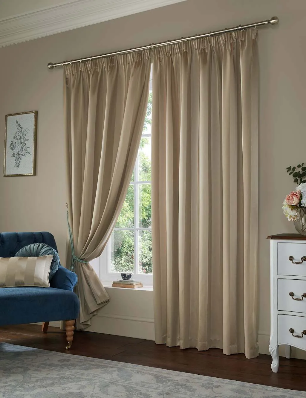 Lille Stripe Pencil Pleat Curtains - Natural, Jacquard product