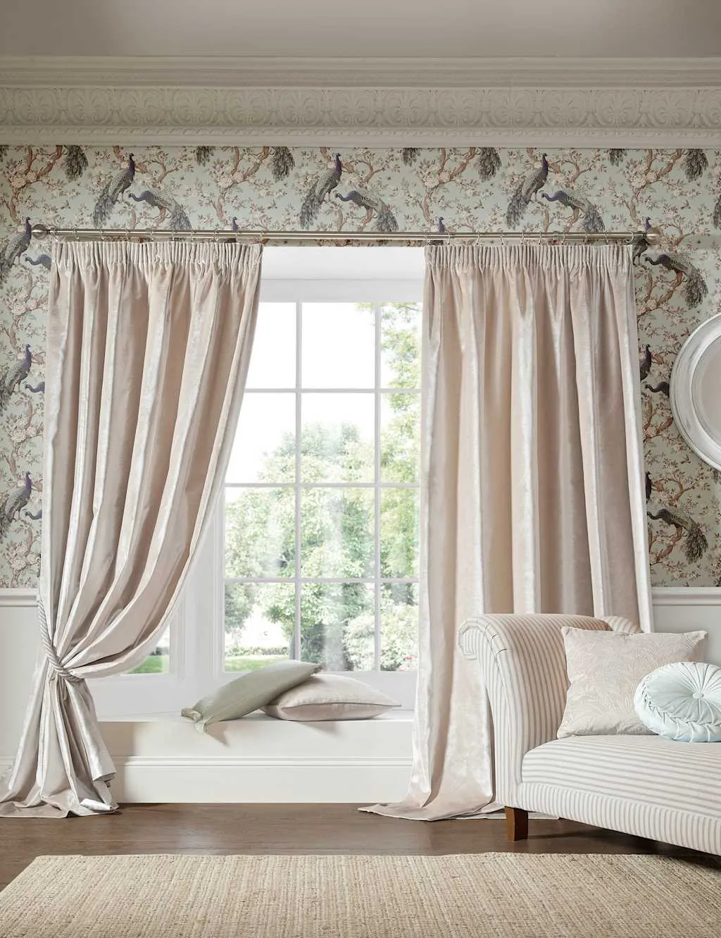 Loretta Pencil Pleat Curtains - Beige, Velvet product