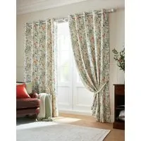Old Castle Leaves Eyelet Curtains - Green Mix, Cotton-Linen alternate view
