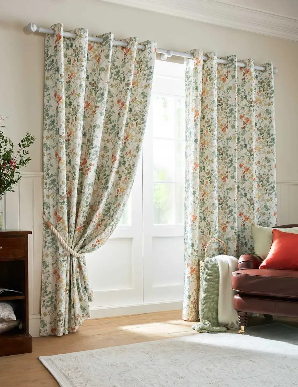 Old Castle Leaves Eyelet Curtains - Green Mix, Cotton-Linen product