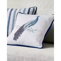 Peacock Beaded Scatter Cushion - Blue Mix, Pure Cotton alternate view