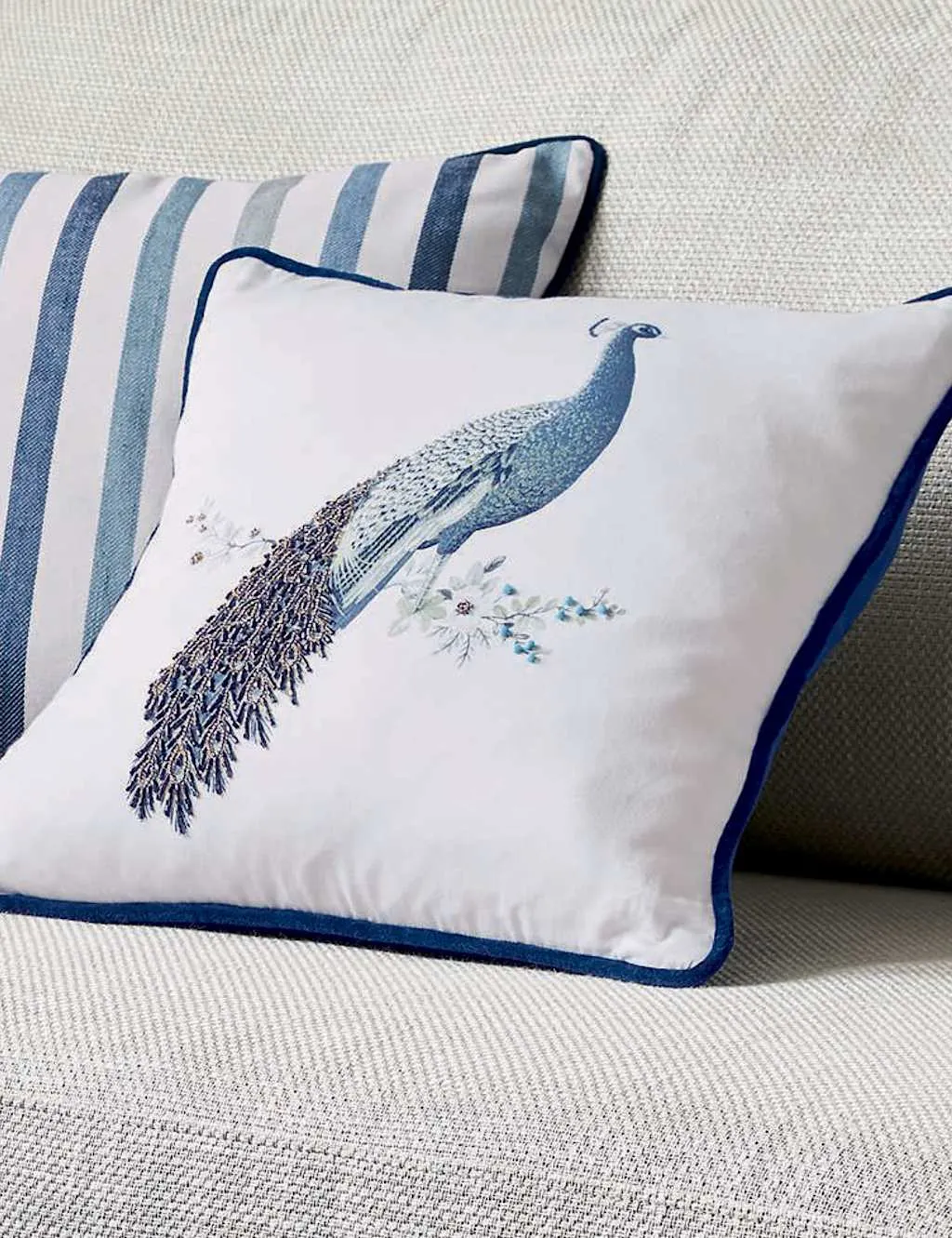 Peacock Beaded Scatter Cushion - Blue Mix, Pure Cotton product