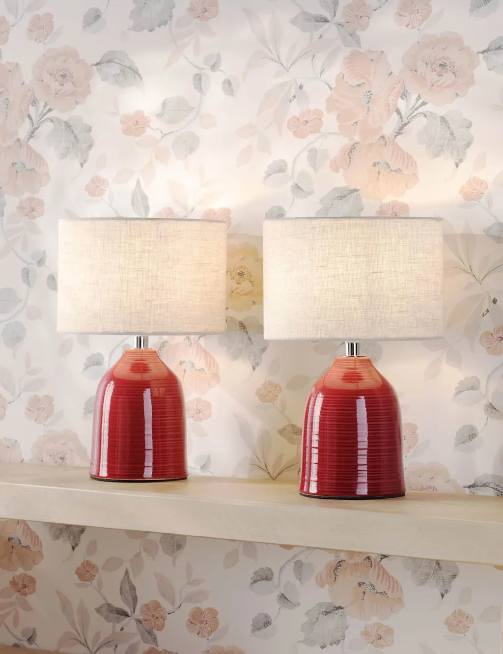Penny Set of 2 Ceramic Ribbed Table Lamps - Red product