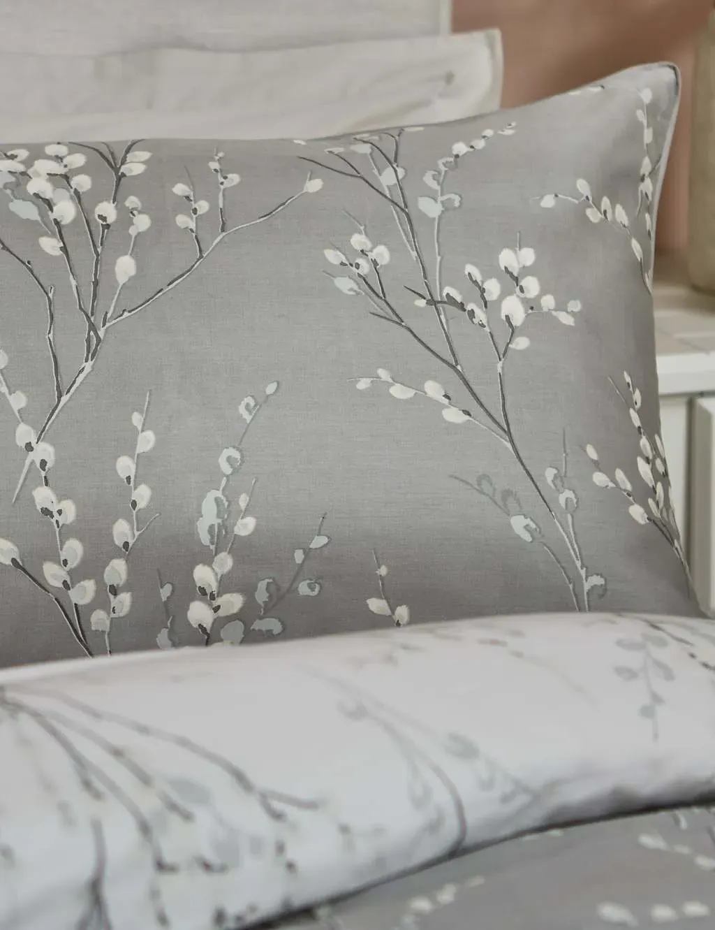 Pussy Willow 2 Pack Pillowcases - Silver Grey, Cotton Sateen product