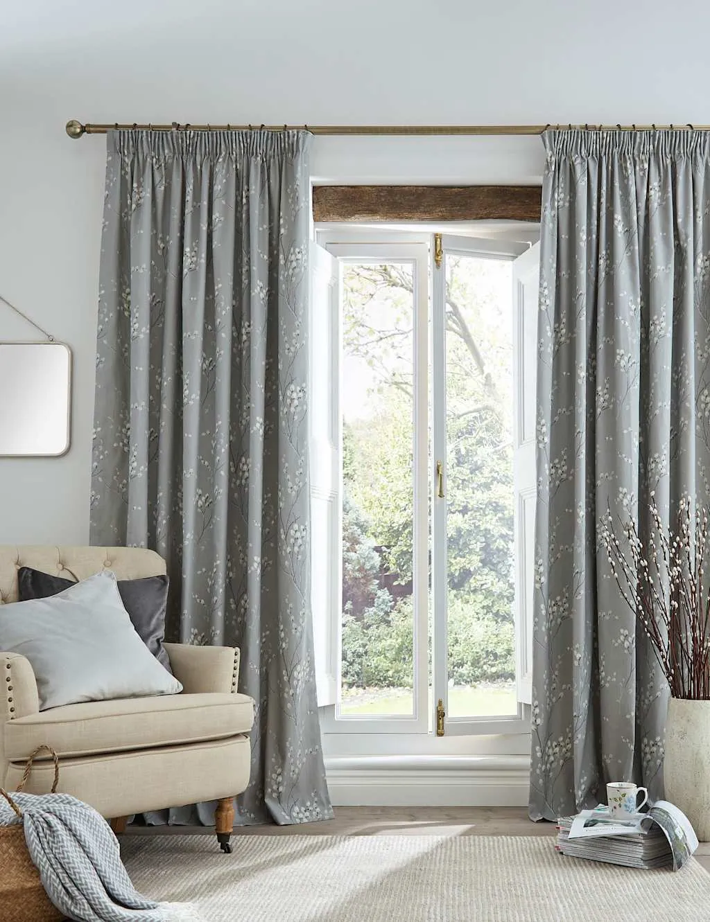 Pussy Willow Pencil Pleat Curtains - Dark Grey, Pure Cotton product