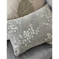 Pussy Willow Velvet Embroidered Cushion - Light Grey Mix, Cotton alternate view