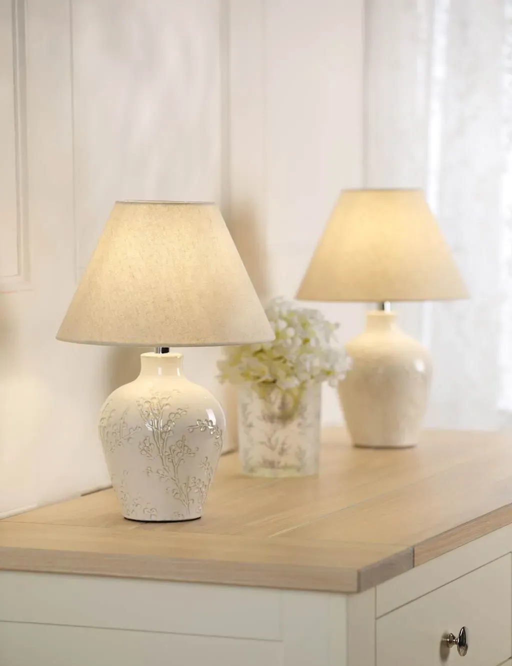 Pussywillow Set of 2 Table Lamps - Silver, Ceramic product