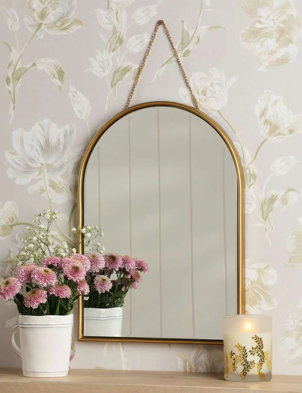 Roughton Small Arch Hanging Wall Mirror - Polished Brass product