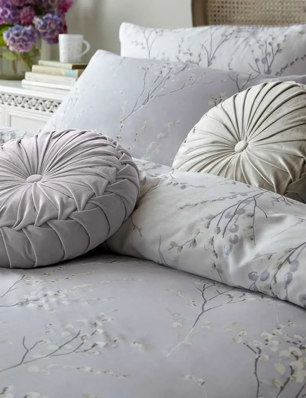 Pussy Willow Sateen Bedding Set Reversible - Light Purple, Cotton product