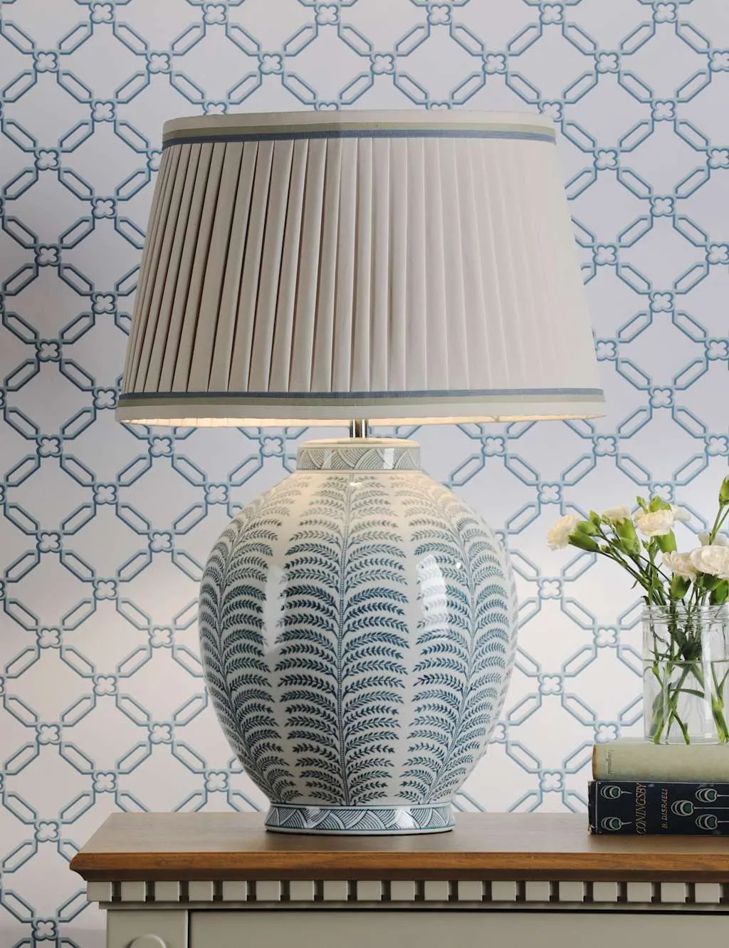 Stannard Leaf Print Table Lamp - Blue, Ceramic product