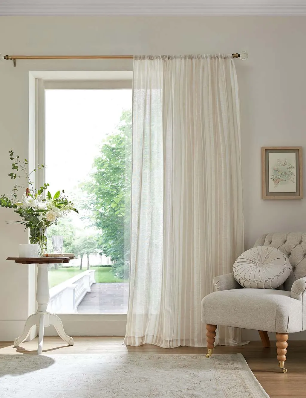 Stripe Sheer Voile Slot Top Panel Curtain - Natural product