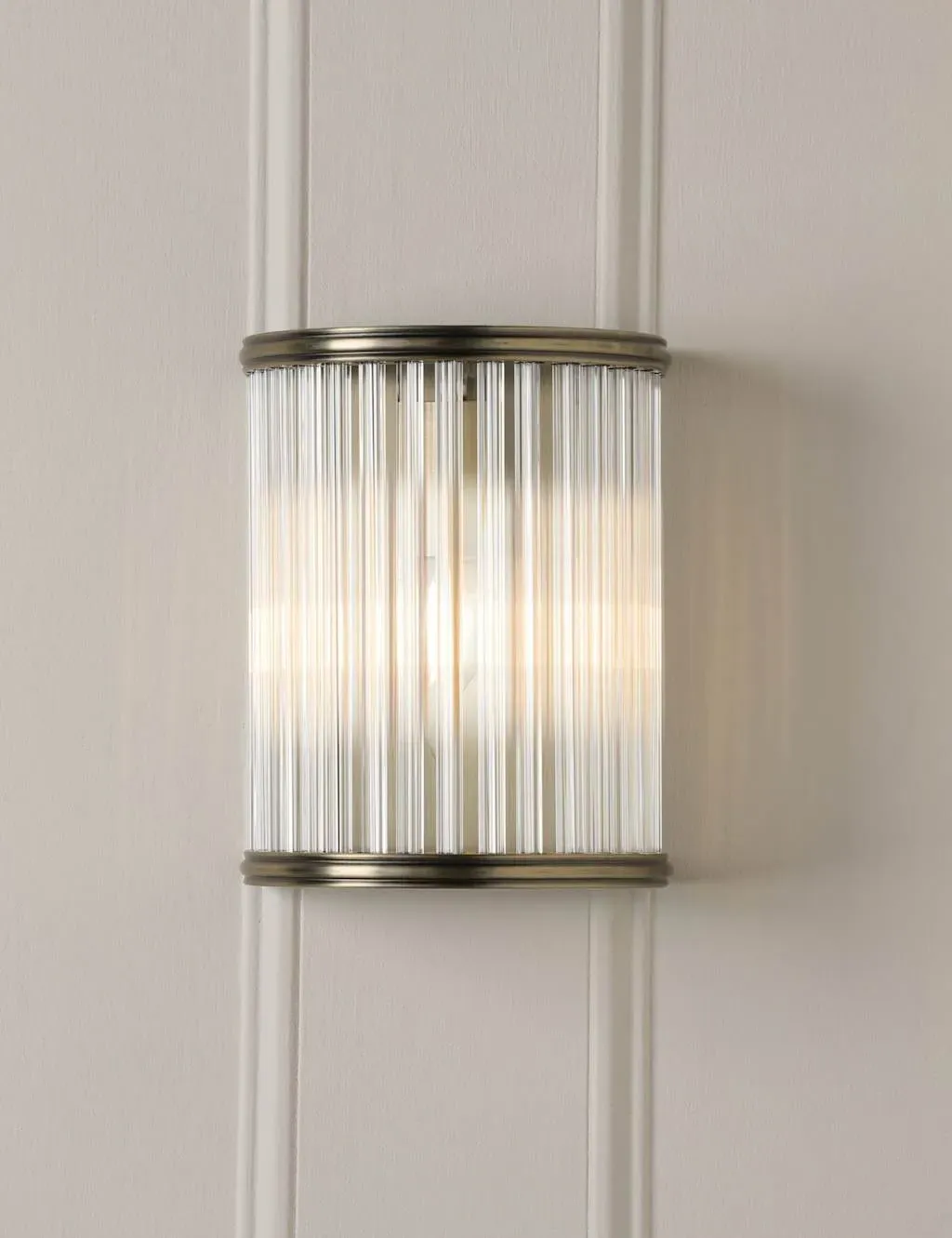Sutton Metal & Ribbed Glass Wall Light - Antique Brass product