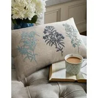 Tenby Floral Embroidered Bolster Cushion - Blue Mix, Linen alternate view