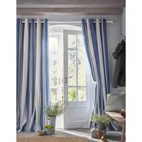 Tiverton Striped Eyelet Curtains - Blue Mix, Pure Cotton alternate view