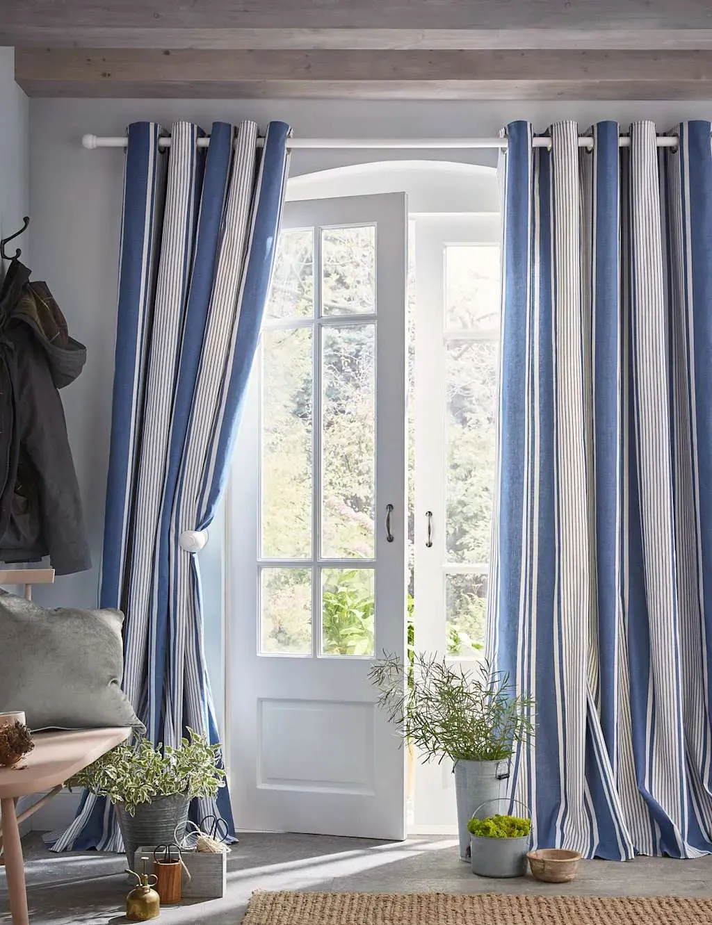 Tiverton Striped Eyelet Curtains - Blue Mix, Pure Cotton product
