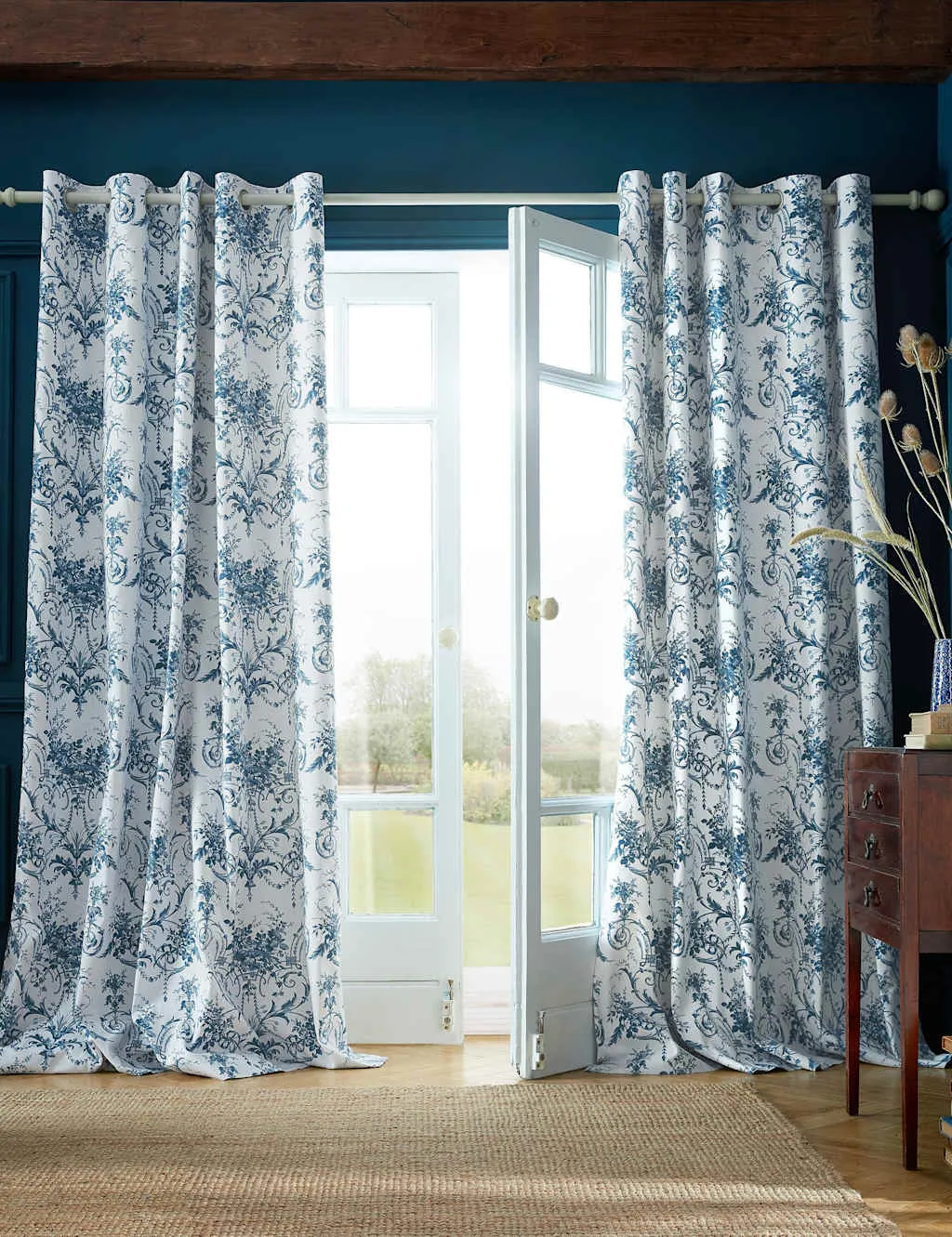 Tuileries Floral Eyelet Curtains - Blue Mix, Pure Cotton product
