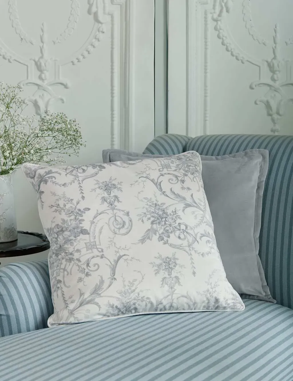 Tuileries Velvet Piped Cushion - Light Grey product