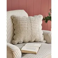 Velvet Scalloped Square Cushion - Light Grey alternate view