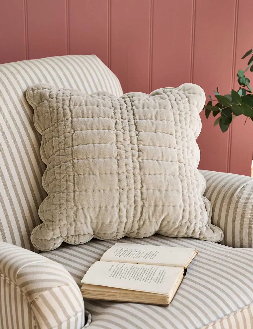 Velvet Scalloped Square Cushion - Light Grey product