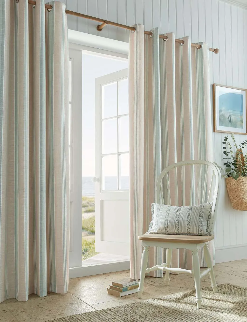 Wickham Striped Eyelet Curtains - Natural Mix, Cotton product