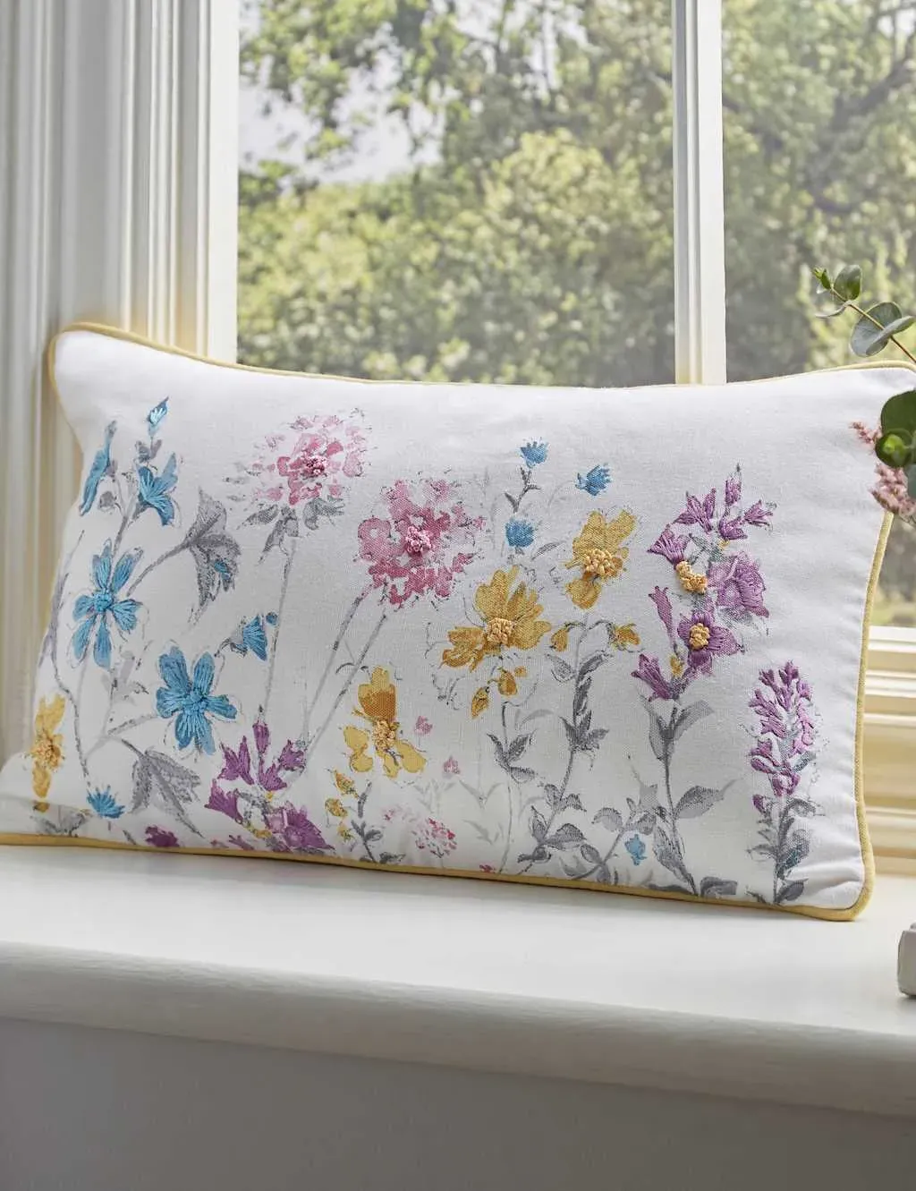 Wild Meadow Embroidered Cushion - Multi, Cotton product