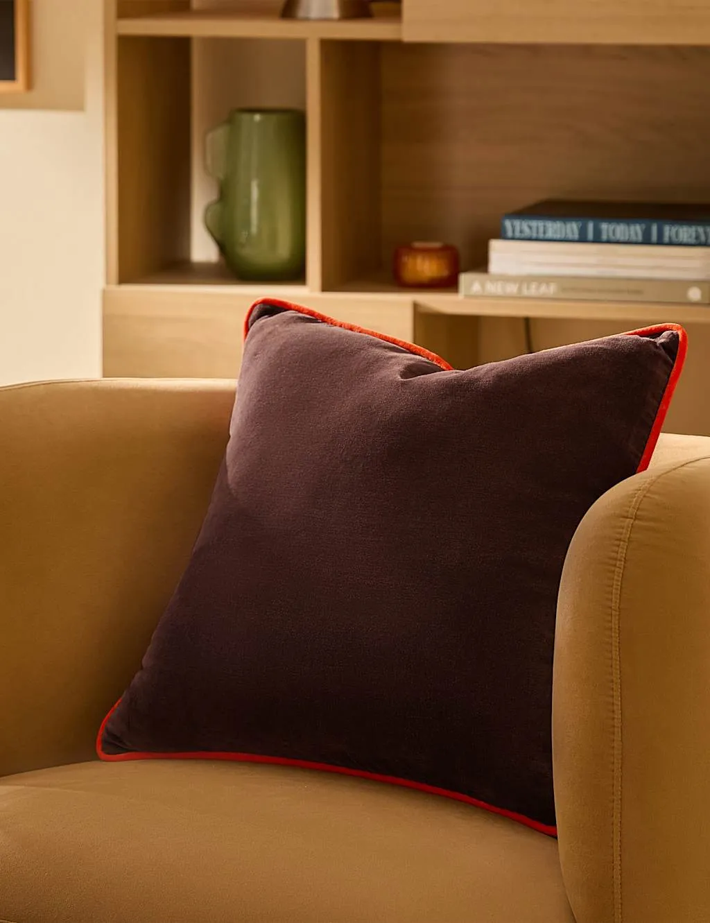 Bailey Scatter Cushion with Piped Trim - Brown Mix, Cotton Velvet product