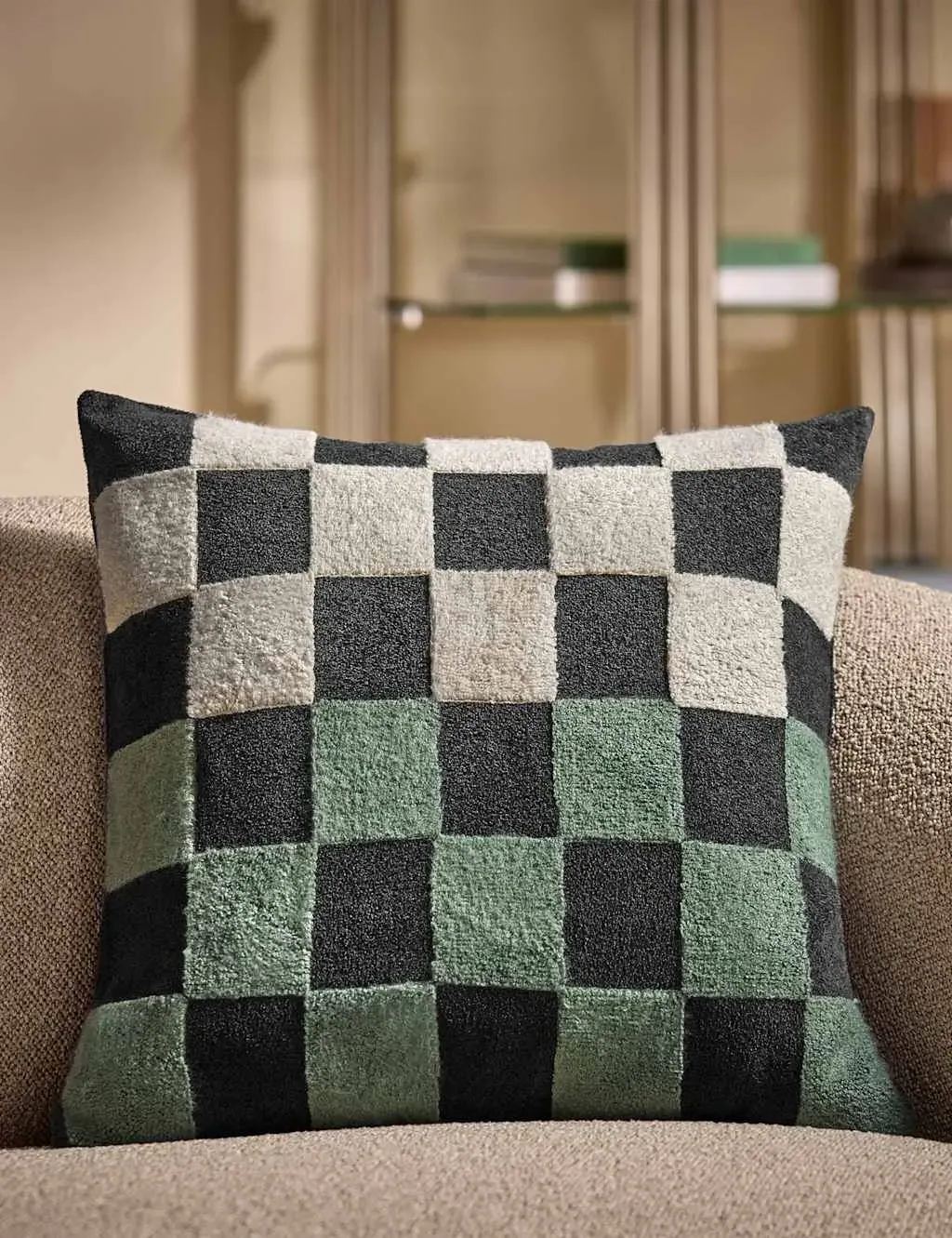 Bouclé Checkerboard Cushion - Black Mix product