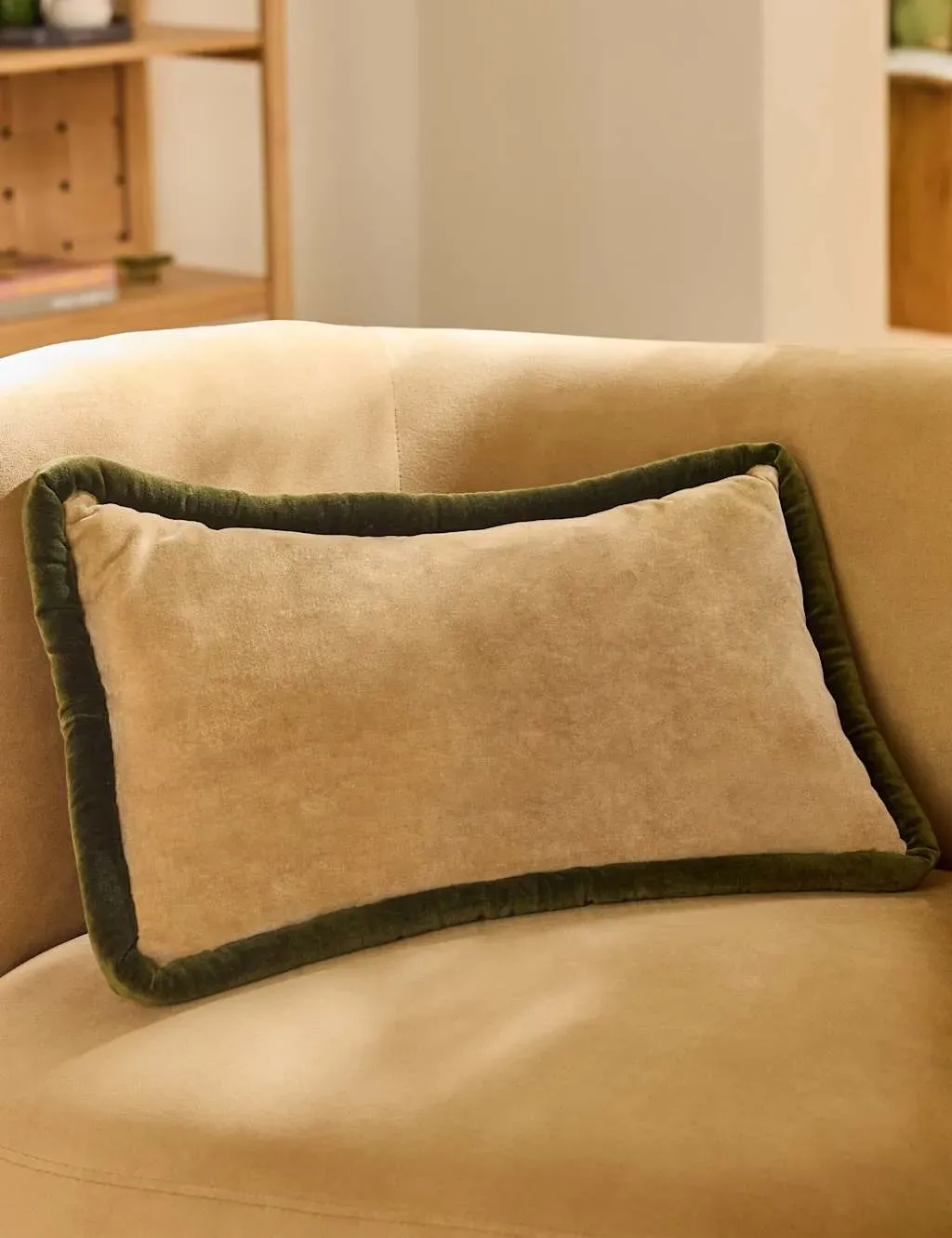 Huxley Bolster Cushion with Piped Trim - Cream, Velvet product