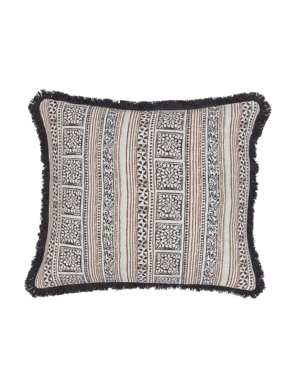 Zenda Square Cushion with Fringe - Charcoal, Cotton product