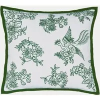 Hibiscus Embroidered Square Cushion - Green Mix, Cotton alternate view