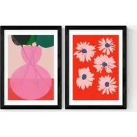 Garima Dhawan Red & Pink Floral Twin Set Framed Art - Black alternate view