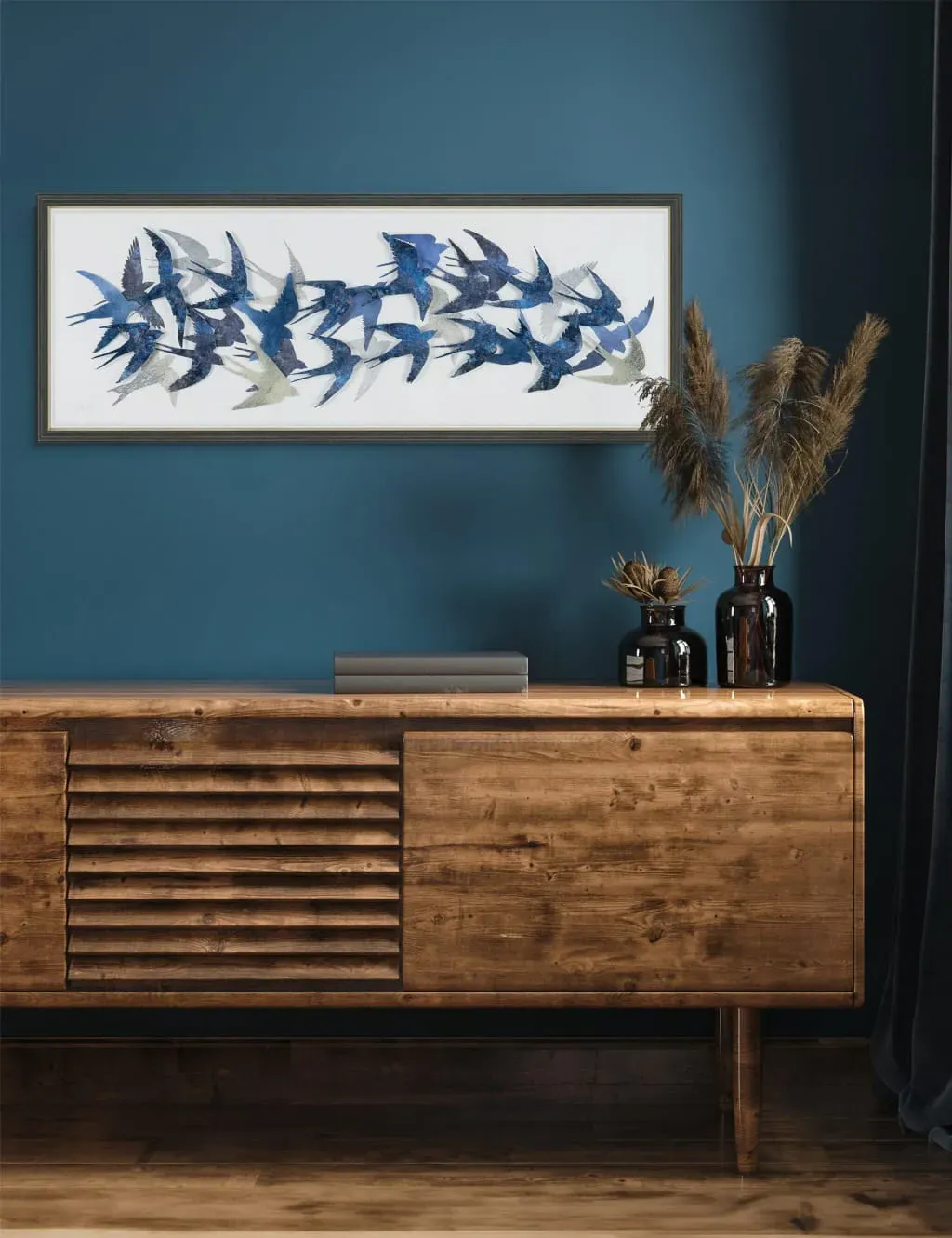 Flock Together Birds Rectangle Framed Art - Blue product