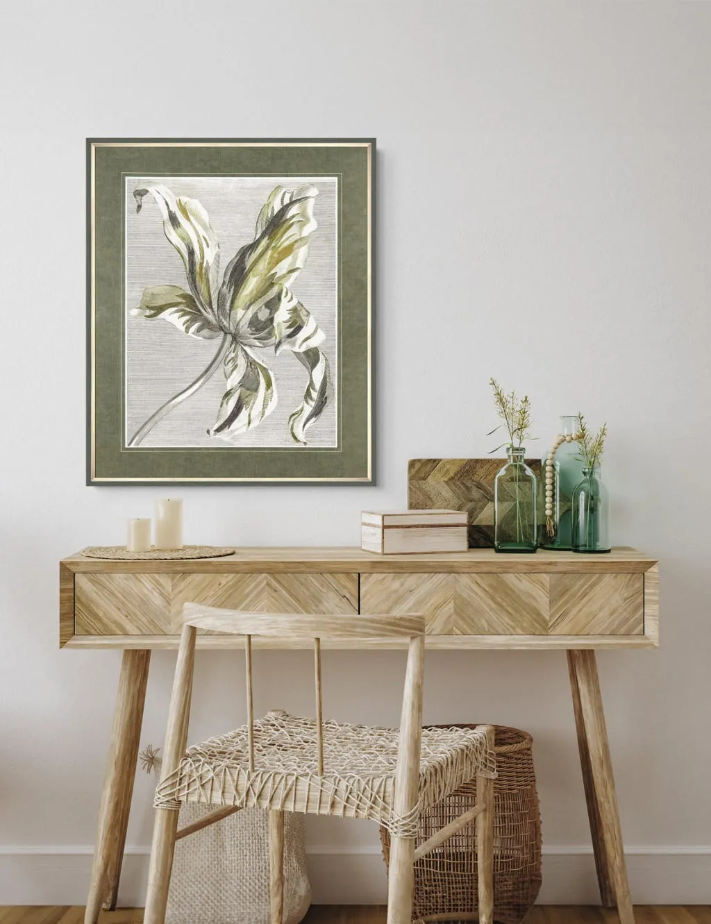 Tulip Bloom Floral Rectangle Framed Art - Green product