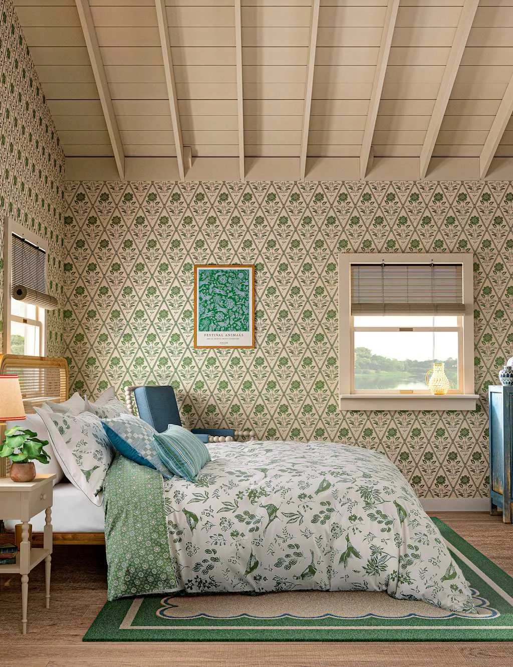 Festival Pheasants Bedding Set - Green, Cotton product