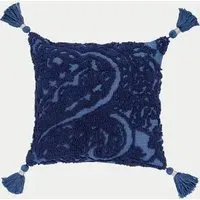Paisley Needlepoint Scatter Cushion with Tassels - Royal Blue, Cotton alternate view