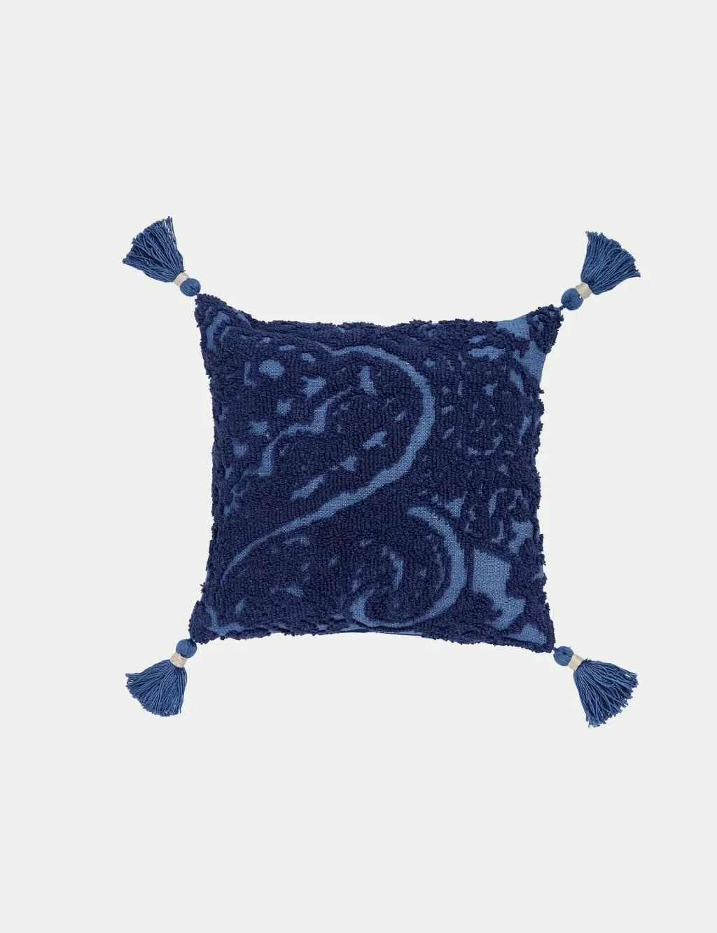 Paisley Needlepoint Scatter Cushion with Tassels - Royal Blue, Cotton product