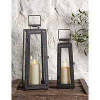Set of 2 Porto Solar Lanterns with TruGlow® Candles - Black, Metal alternate view