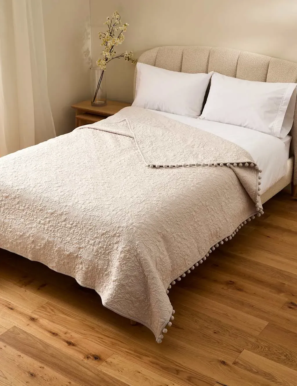 Cotton Linen Embroidered Bedspread - Light Grey product