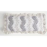 Cotton Linen Leaf & Striped Bolster Cushion - Neutral alternate view