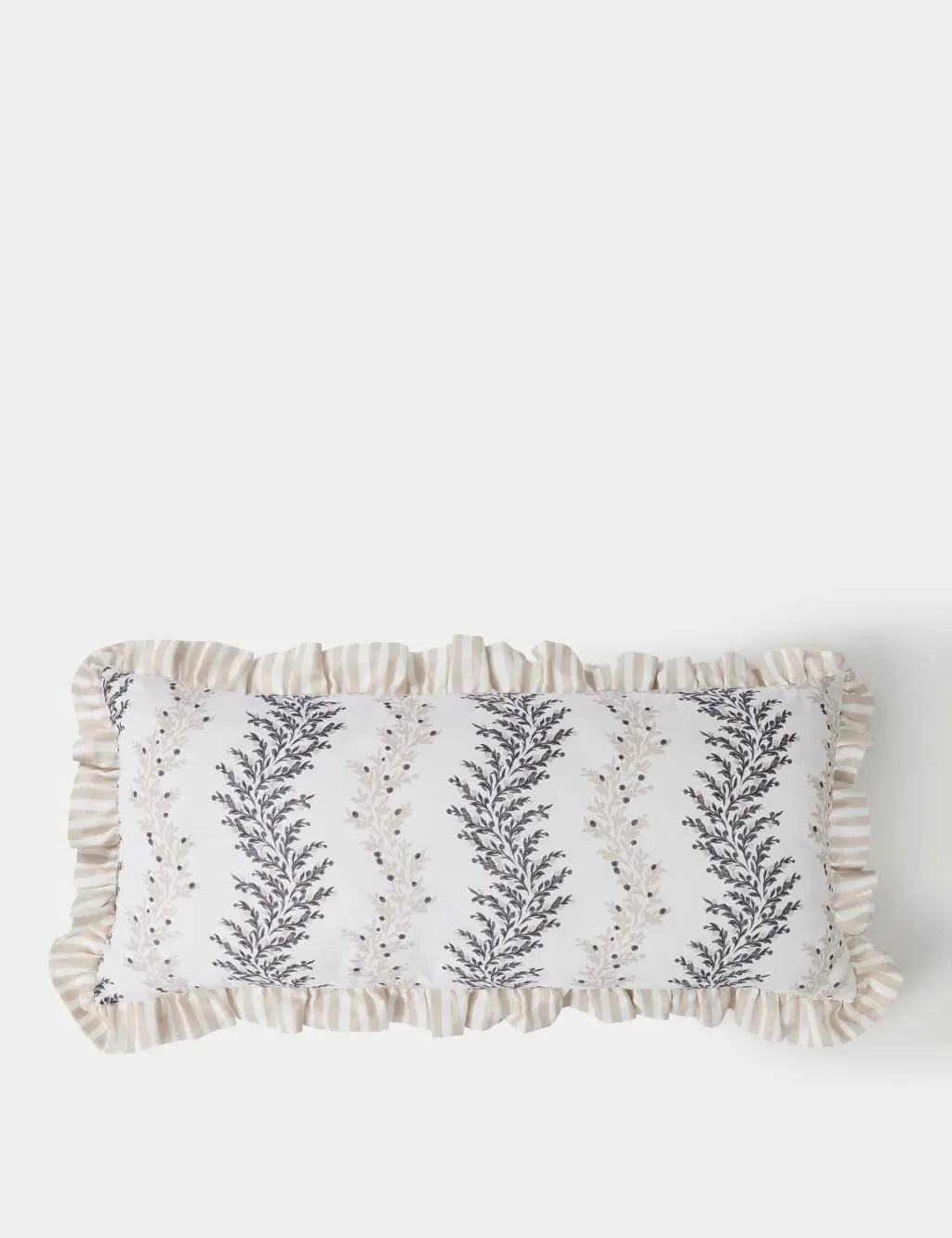 Cotton Linen Leaf & Striped Bolster Cushion - Neutral product