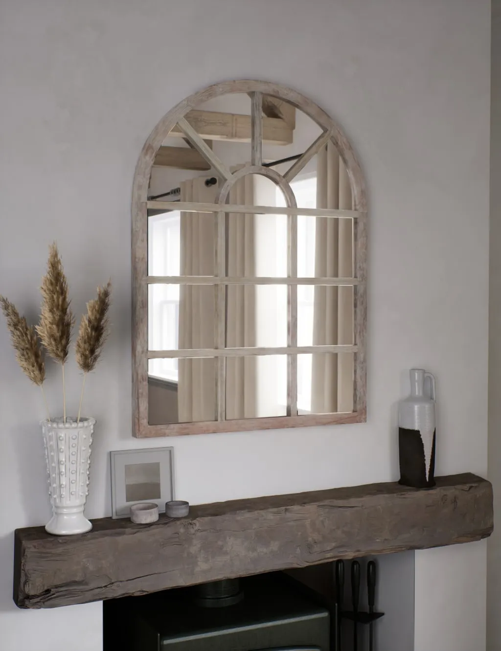 Manhattan Arch Wall Mirror - Soft White, Wood product
