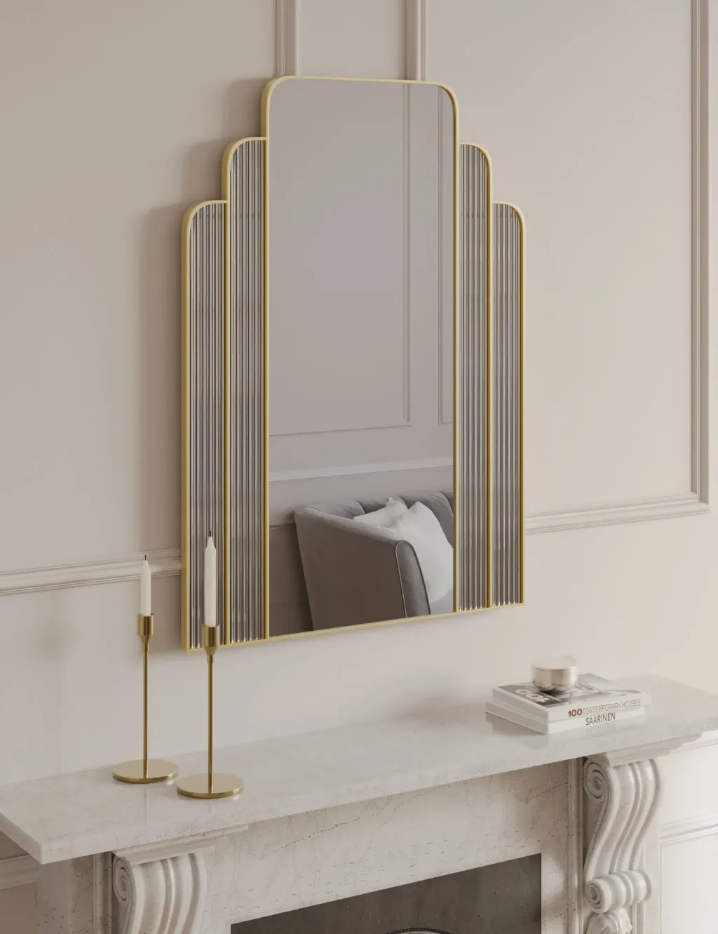 Monroe Rectangular Wall Mirror - Antique Brass, Metal product