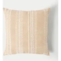 Square Cushion Embroidered Stripes - Neutral, Cotton alternate view