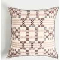 Pure Cotton Geometric Embroidered Cushion - Blue Mix alternate view