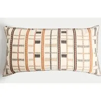 Pure Cotton Grid Embroidered Bolster Cushion - Neutral, Cotton alternate view