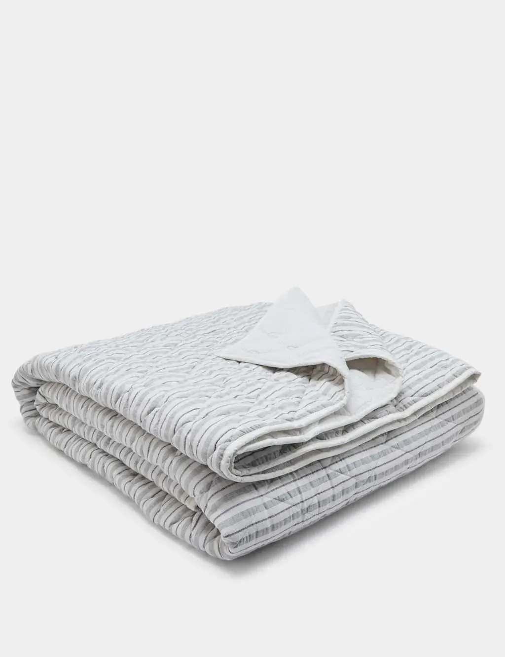 Pure Cotton Striped Quilted Bedspread - Grey product