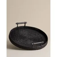 Round Serving Tray with Handles - Black, Rattan alternate view